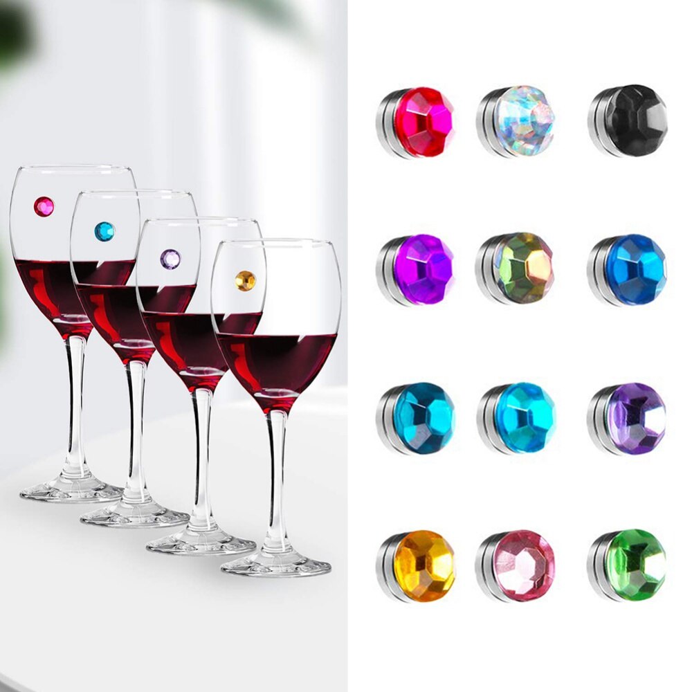 12 Pieces Crystal Magnetic Glass Charm Magnetic Drink Markers Wine Wine Glass Rings Tags for Goblet Champagne Flutes